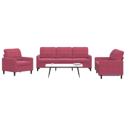 Ensemble de canapés 3 pcs avec coussins Rouge bordeaux Velours