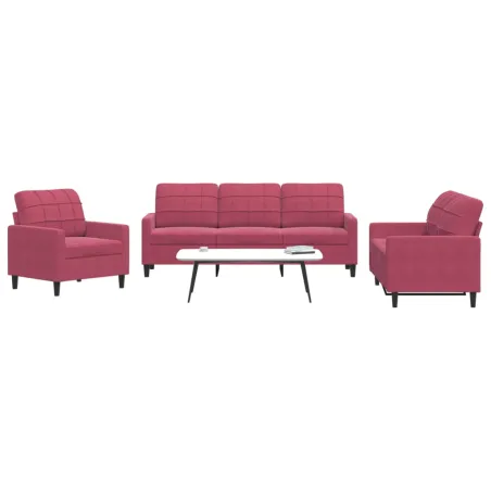 Ensemble de canapés 3 pcs avec coussins Rouge bordeaux Velours