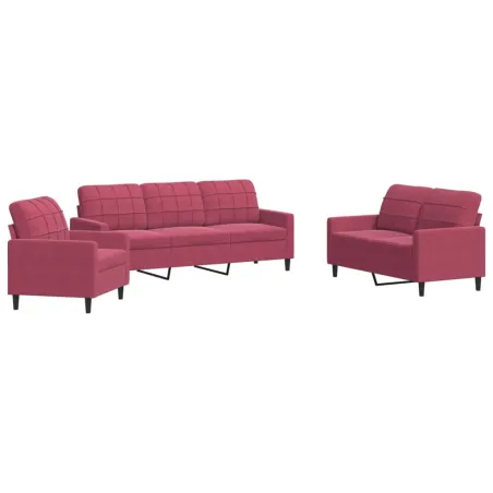 Ensemble de canapés 3 pcs avec coussins Rouge bordeaux Velours