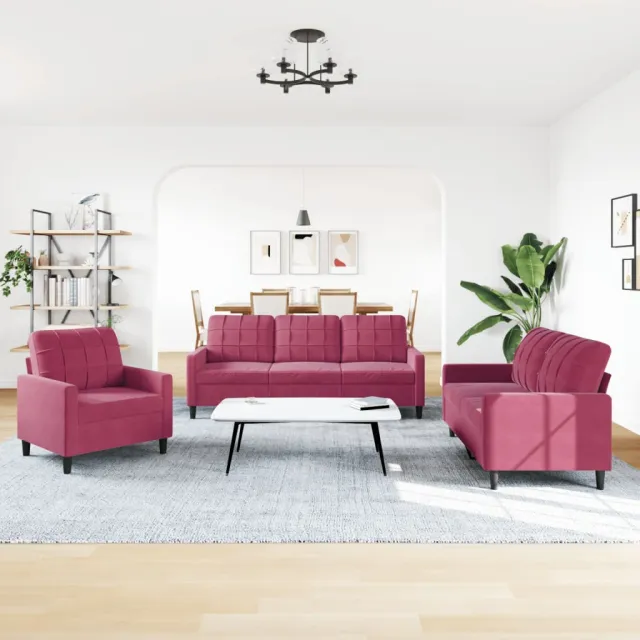 Ensemble de canapés 3 pcs avec coussins Rouge bordeaux Velours