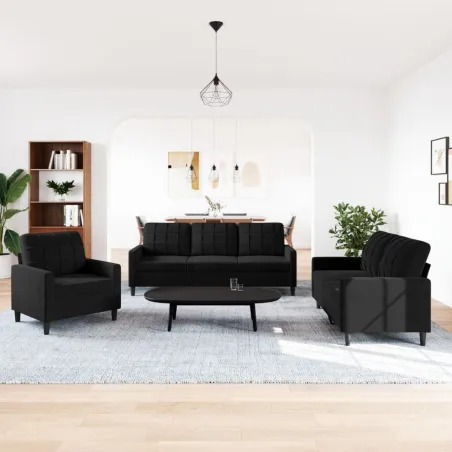 Ensemble de canapés 3 pcs avec coussins Noir Velours