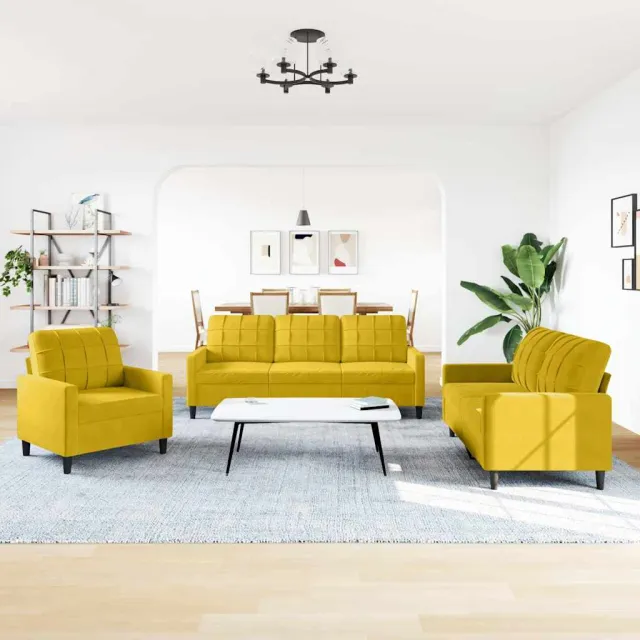 Ensemble de canapés 3 pcs avec coussins Jaune Velours