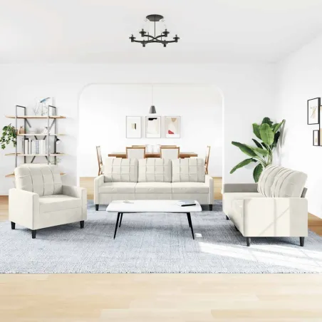 Ensemble de canapés 3 pcs avec coussins Crème Velours