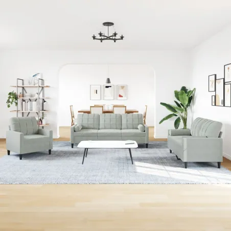 Ensemble de canapés 3 pcs et coussins et traversins velours