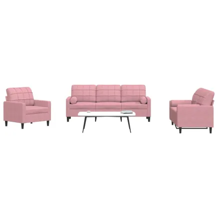 Ensemble de canapés 3pcs et coussins et traversins rose velours