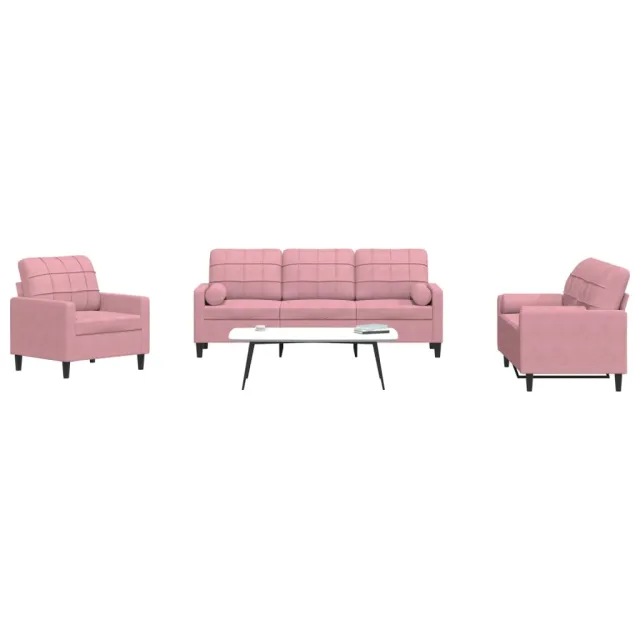 Ensemble de canapés 3pcs et coussins et traversins rose velours