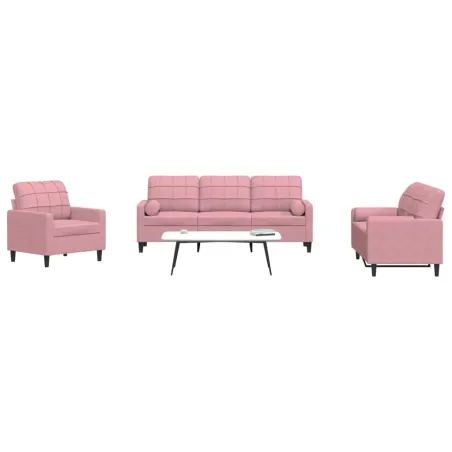 Ensemble de canapés 3pcs et coussins et traversins rose velours