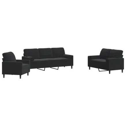Ensemble de canapés 3pcs et coussins et traversins noir velours 2