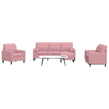 Ensemble de canapés 4pcs et coussins et traversins rose velours
