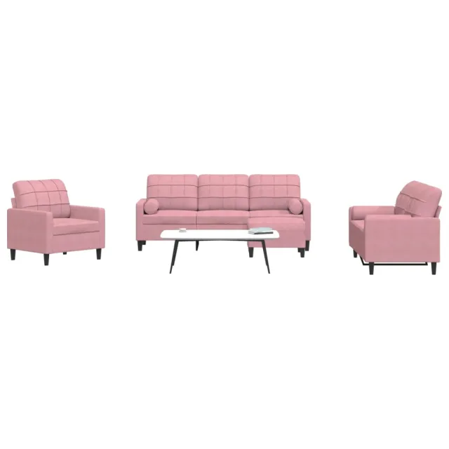 Ensemble de canapés 4pcs et coussins et traversins rose velours