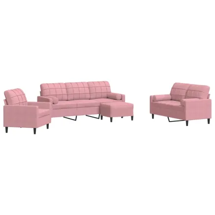 Ensemble de canapés 4pcs et coussins et traversins rose velours 2