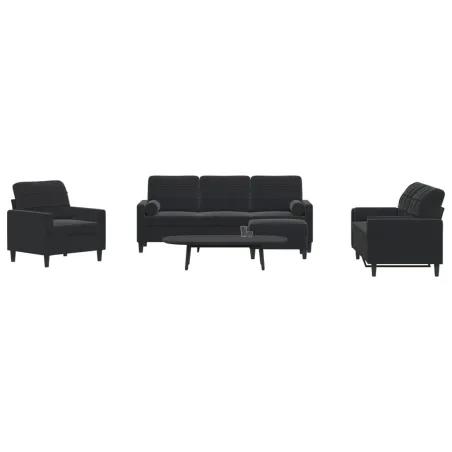 Ensemble de canapés 4pcs et coussins et traversins noir velours