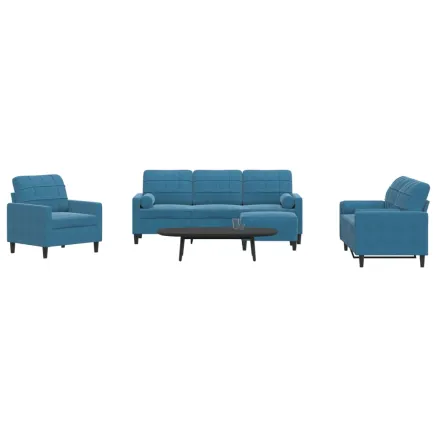 Ensemble de canapés 4pcs et coussins et traversins bleu velours