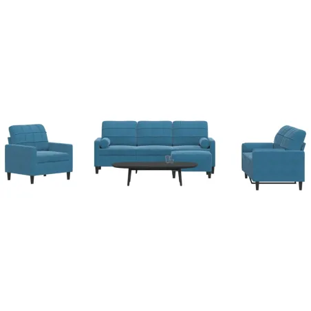 Ensemble de canapés 4pcs et coussins et traversins bleu velours