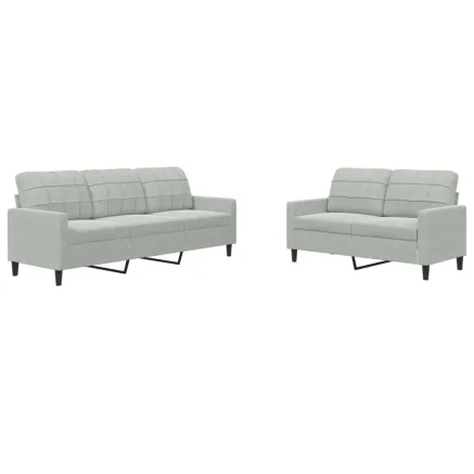 Ensemble de canapés 2 pcs avec coussins Gris clair Velours 2