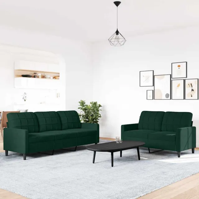Ensemble de canapés 2 pcs avec coussins Vert foncé Velours