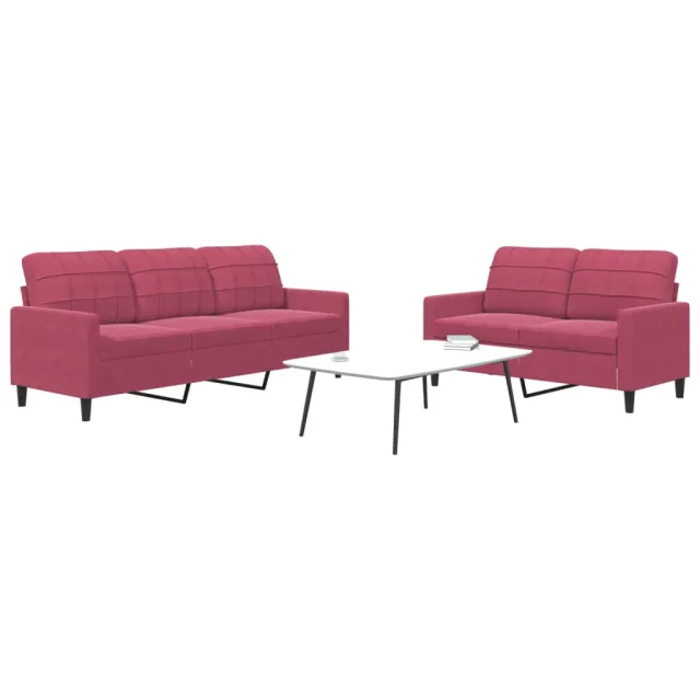 Ensemble de canapés 2 pcs avec coussins Rouge bordeaux Velours