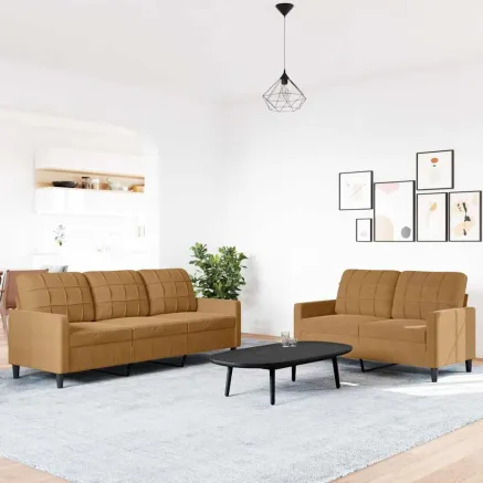 Ensemble de canapés 2 pcs avec coussins Marron Velours