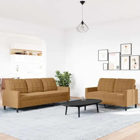 Ensemble de canapés 2 pcs avec coussins Marron Velours