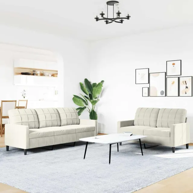 Ensemble de canapés 2 pcs avec coussins Crème Velours