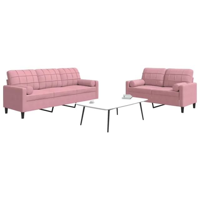 Ensemble de canapés 2pcs et coussins et traversins rose velours