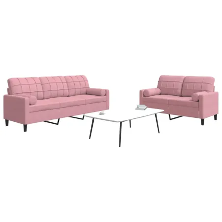 Ensemble de canapés 2pcs et coussins et traversins rose velours