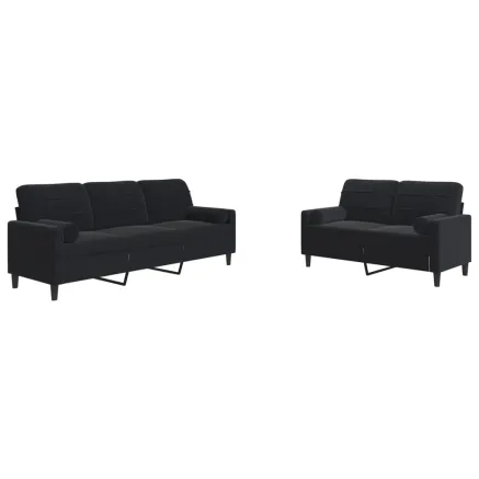 Ensemble de canapés 2pcs et coussins et traversins noir velours 2