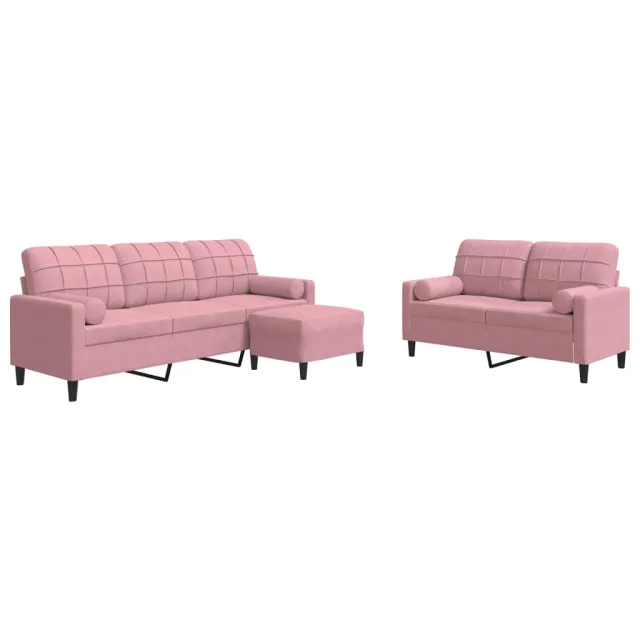 Ensemble de canapés 3pcs et coussins et traversins rose velours