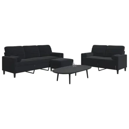 Ensemble de canapés 3pcs et coussins et traversins noir velours