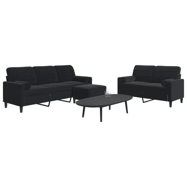 Ensemble de canapés 3pcs et coussins et traversins noir velours