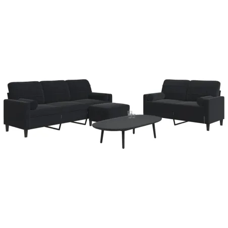Ensemble de canapés 3pcs et coussins et traversins noir velours