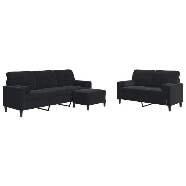 Ensemble de canapés 3pcs et coussins et traversins noir velours