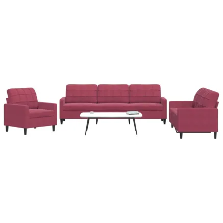 Ensemble de canapés 3 pcs avec coussins Rouge bordeaux Velours