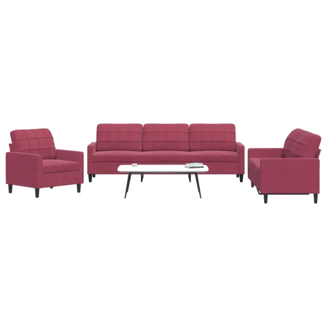 Ensemble de canapés 3 pcs avec coussins Rouge bordeaux Velours