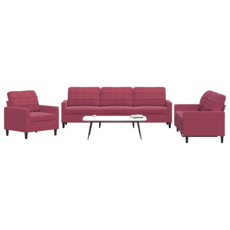Ensemble de canapés 3 pcs avec coussins Rouge bordeaux Velours
