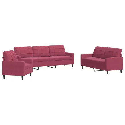 Ensemble de canapés 3 pcs avec coussins Rouge bordeaux Velours 2