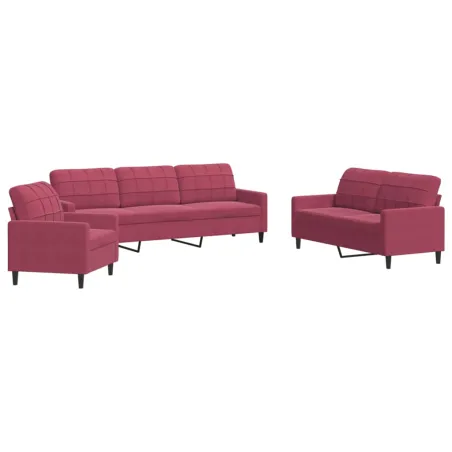Ensemble de canapés 3 pcs avec coussins Rouge bordeaux Velours