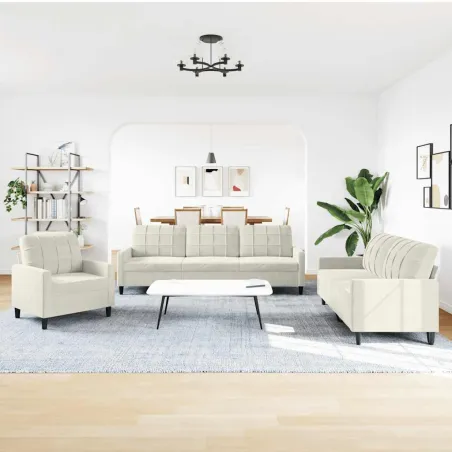 Ensemble de canapés 3 pcs avec coussins Crème Velours