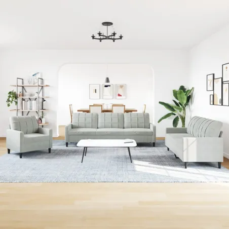 Ensemble de canapés 4 pcs avec coussins Gris clair Velours