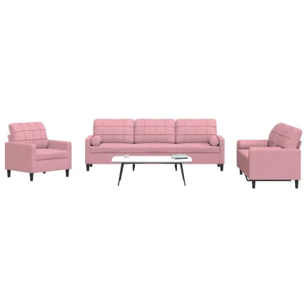 Ensemble de canapés 3pcs et coussins et traversins rose velours