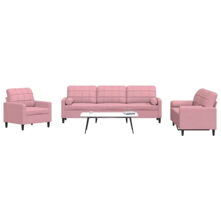Ensemble de canapés 3pcs et coussins et traversins rose velours