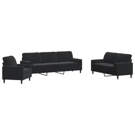 Ensemble de canapés 3pcs et coussins et traversins noir velours 2