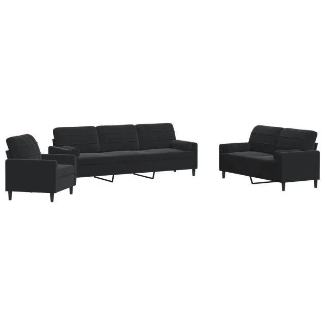 Ensemble de canapés 3pcs et coussins et traversins noir velours