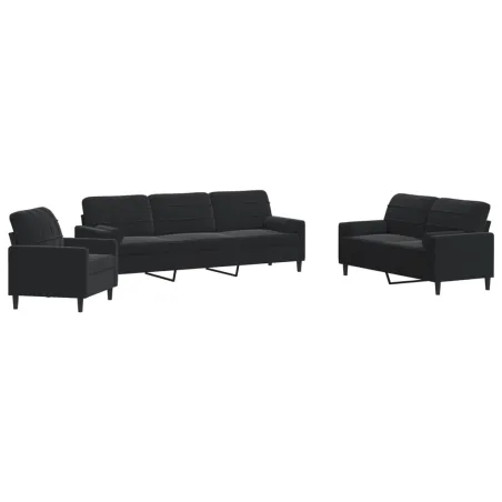 Ensemble de canapés 3pcs et coussins et traversins noir velours
