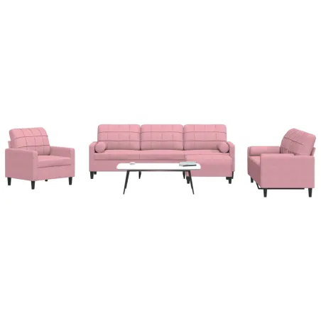 Ensemble de canapés 4pcs et coussins et traversins rose velours