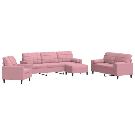 Ensemble de canapés 4pcs et coussins et traversins rose velours 2