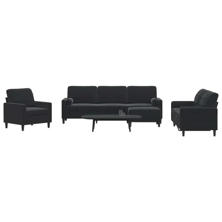 Ensemble de canapés 4pcs et coussins et traversins noir velours