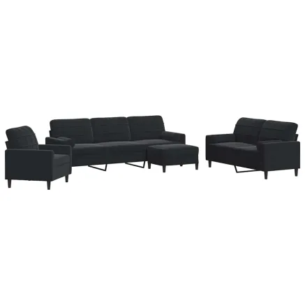 Ensemble de canapés 4pcs et coussins et traversins noir velours 2
