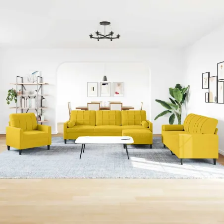 Ensemble de canapés 4 pcs avec coussins et traversins velours