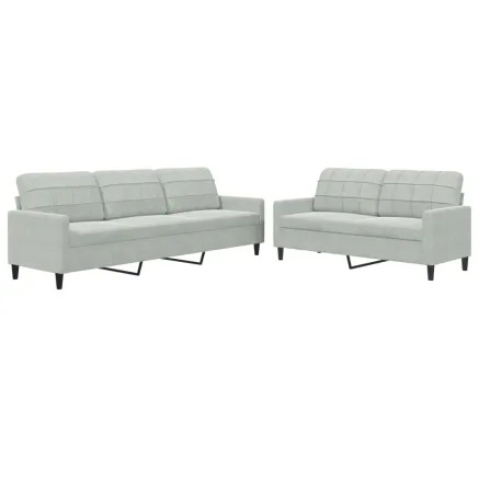 Ensemble de canapés 2 pcs avec coussins Gris clair Velours 2